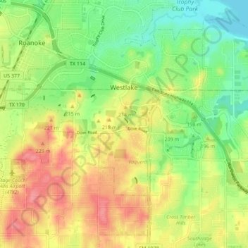 Mappa topografica Westlake, altitudine, rilievo