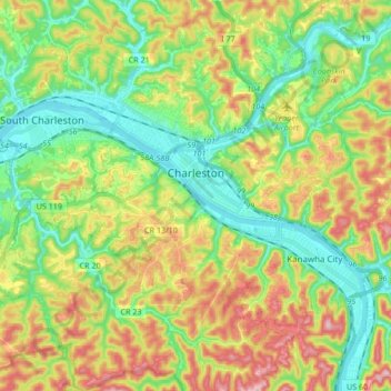 Mappa topografica Charleston, altitudine, rilievo