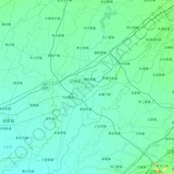Mappa topografica 辽中区, altitudine, rilievo