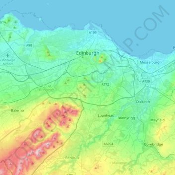 Mappa topografica City of Edinburgh, altitudine, rilievo
