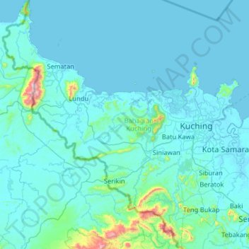 Mappa topografica Kuching Division, altitudine, rilievo