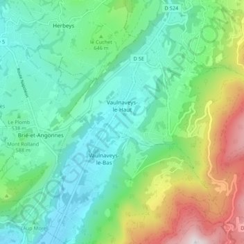 Mappa topografica Vaulnaveys-le-Haut, altitudine, rilievo