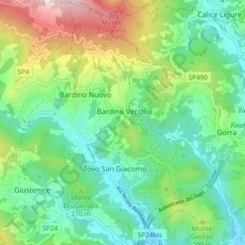 Mappa topografica Tovo San Giacomo, altitudine, rilievo