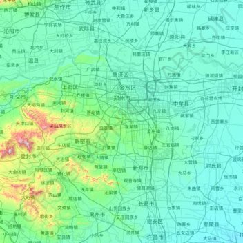 Mappa topografica 郑州市, altitudine, rilievo