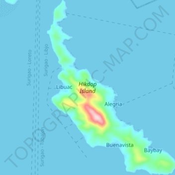 Mappa topografica Hikdop Island, altitudine, rilievo