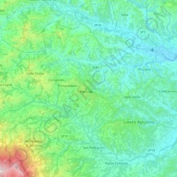 Mappa topografica Penne, altitudine, rilievo