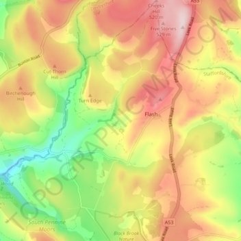 Mappa topografica Quarnford, altitudine, rilievo
