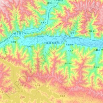 Mappa topografica 贡嘎县, altitudine, rilievo