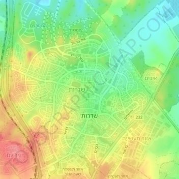 Mappa topografica Sderot, altitudine, rilievo