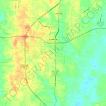 Mappa topografica Sheridan, altitudine, rilievo