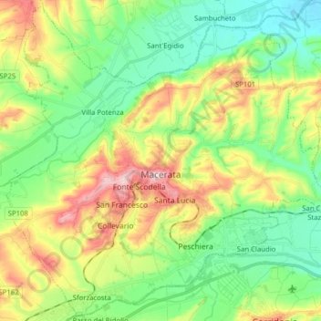Mappa topografica Macerata, altitudine, rilievo