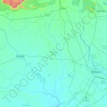 Mappa topografica Takhatpur Tahsil, altitudine, rilievo