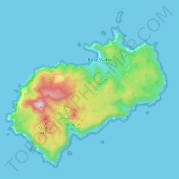 Mappa topografica Isla del Coco, altitudine, rilievo