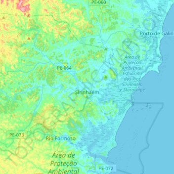 Mappa topografica Sirinhaém, altitudine, rilievo