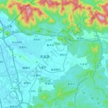 Mappa topografica 清溪镇, altitudine, rilievo