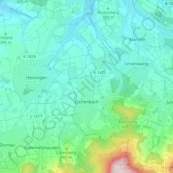 Mappa topografica Eschenbach, altitudine, rilievo