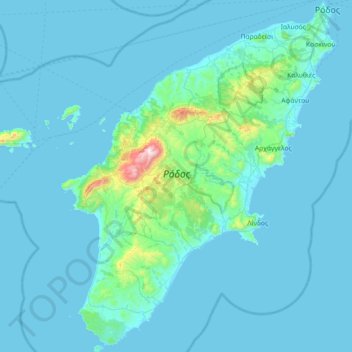Mappa topografica Rodi, altitudine, rilievo