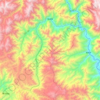 Mappa topografica 塔城镇, altitudine, rilievo