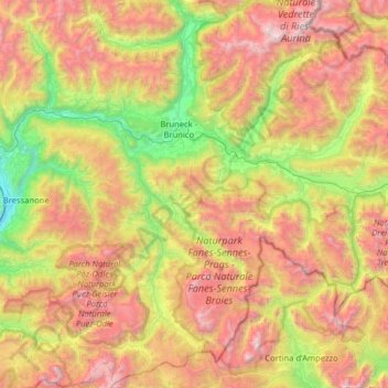 Mappa topografica Rienza, altitudine, rilievo