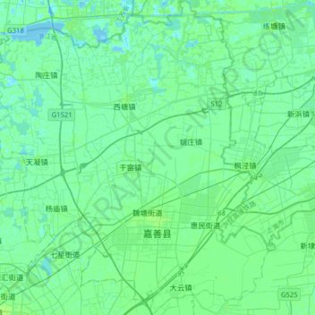 Mappa topografica 嘉善县, altitudine, rilievo