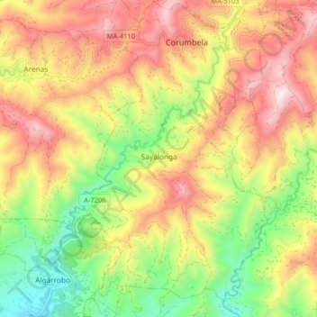 Mappa topografica Sayalonga, altitudine, rilievo