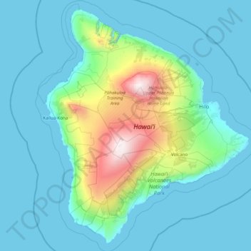 Mappa topografica Hawaiʻi County, altitudine, rilievo