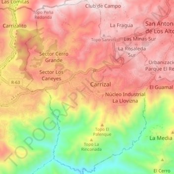 Mappa topografica Parroquia Carrizal, altitudine, rilievo
