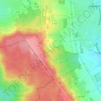 Mappa topografica Boisemont, altitudine, rilievo