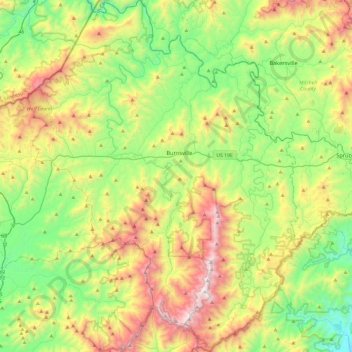 Mappa topografica Yancey County, altitudine, rilievo