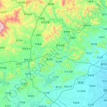 Mappa topografica 唐县, altitudine, rilievo