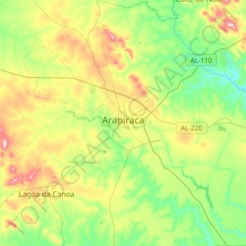 Mappa topografica Arapiraca, altitudine, rilievo