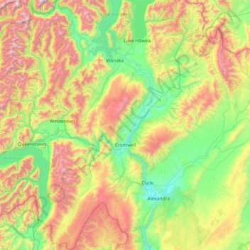 Mappa topografica Cromwell Community, altitudine, rilievo