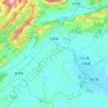 Mappa topografica 安昌镇, altitudine, rilievo