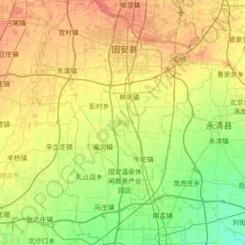 Mappa topografica 固安县, altitudine, rilievo