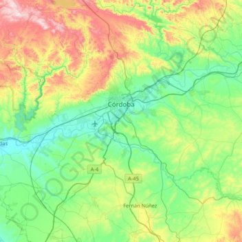 Mappa topografica Cordoue, altitudine, rilievo