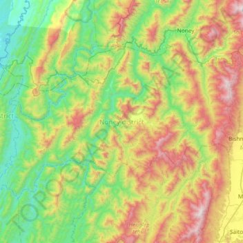 Mappa topografica Nungba, altitudine, rilievo