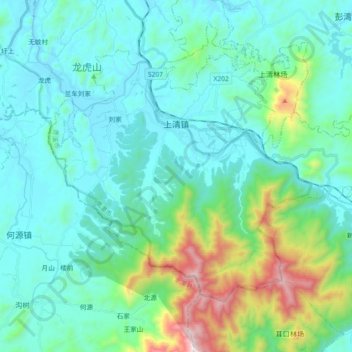 Mappa topografica 上清镇, altitudine, rilievo