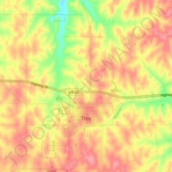 Mappa topografica Troy, altitudine, rilievo