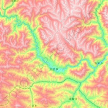 Mappa topografica 俄西乡, altitudine, rilievo