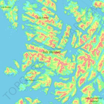 Mappa topografica Isla Hanover, altitudine, rilievo