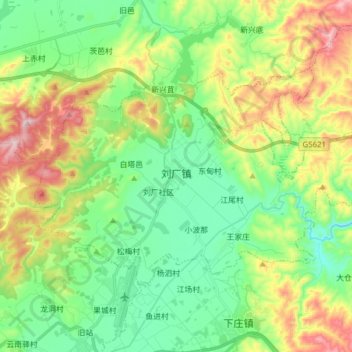 Mappa topografica 刘厂镇, altitudine, rilievo