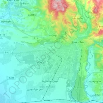 Mappa topografica Kutaisi, altitudine, rilievo