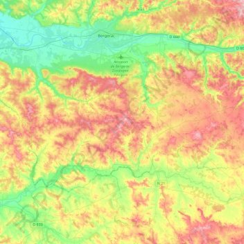 Mappa topografica Sud-Bergeracois, altitudine, rilievo