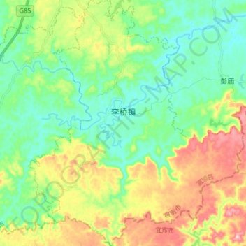 Mappa topografica 李桥镇, altitudine, rilievo