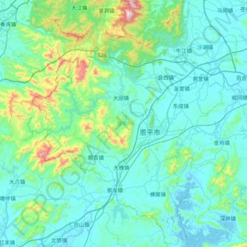 Mappa topografica 恩平市, altitudine, rilievo