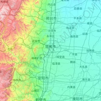 Mappa topografica 邯郸市, altitudine, rilievo