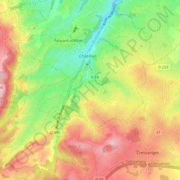 Mappa topografica Châtillon, altitudine, rilievo