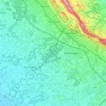 Mappa topografica Steinhagen, altitudine, rilievo