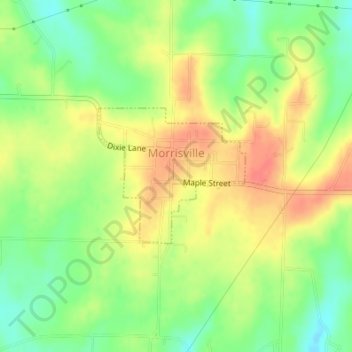 Mappa topografica Morrisville, altitudine, rilievo