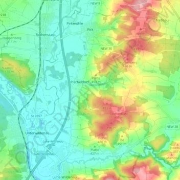 Mappa topografica Pirk, altitudine, rilievo